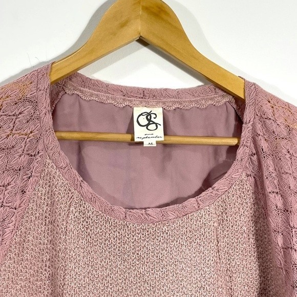 Anthropologie One September M Rosanella Lace Knit Blouse Top Pink - Picture 4 of 10